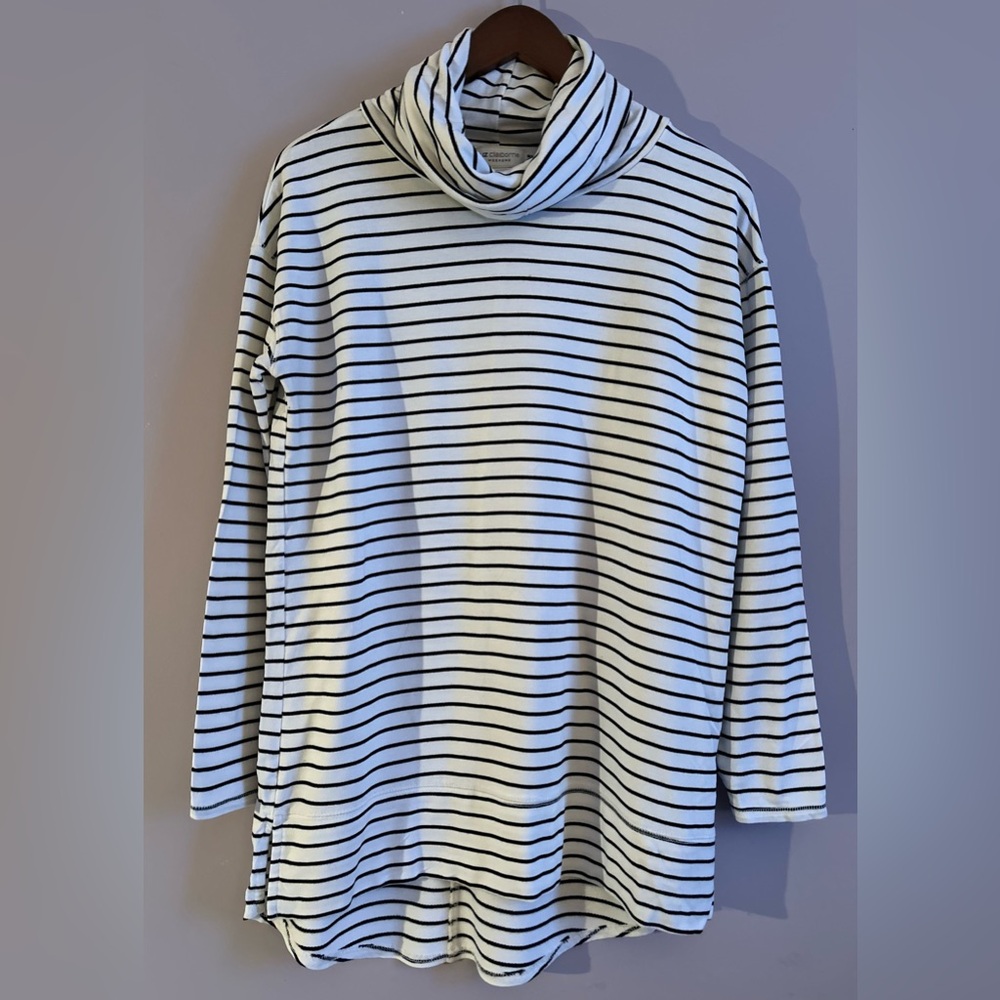 Liz Claiborne Weekend White & Black Striped Cowl Neck Tunic Top Size Medium